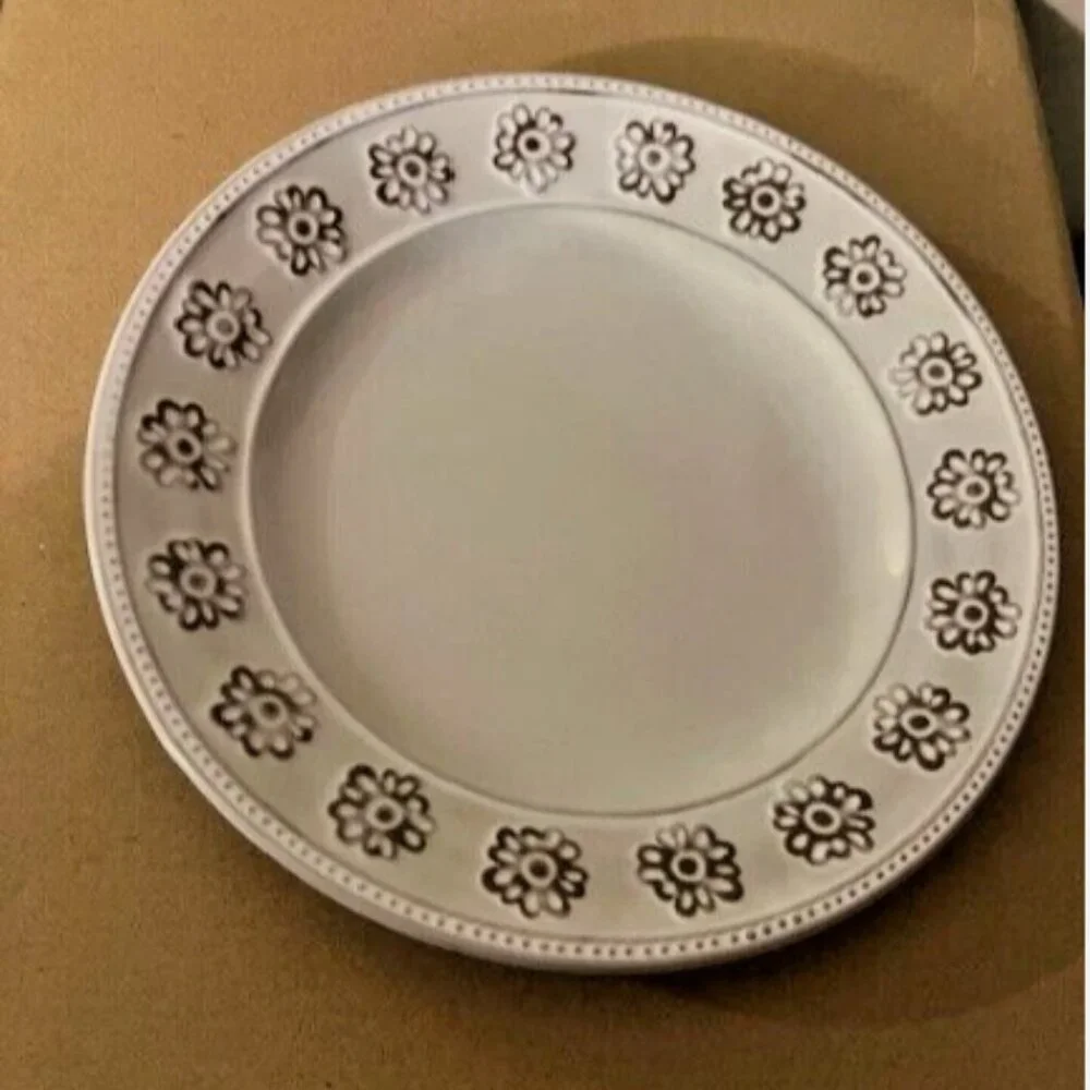 New S/4 Pottery Barn Rustic White Small Plates Mix + Match | 8
